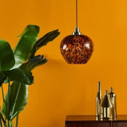 Leandra Tortoiseshell Glass and Antique Brass Ceiling Pendant