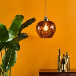 Leandra Tortoiseshell Glass and Antique Brass Ceiling Pendant