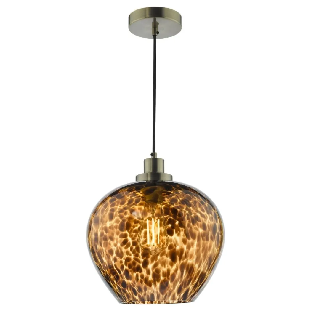 Leandra Tortoiseshell Glass and Antique Brass Ceiling Pendant