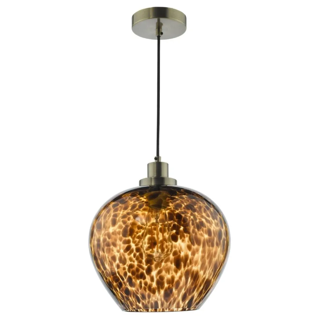 Leandra Tortoiseshell Glass and Antique Brass Ceiling Pendant