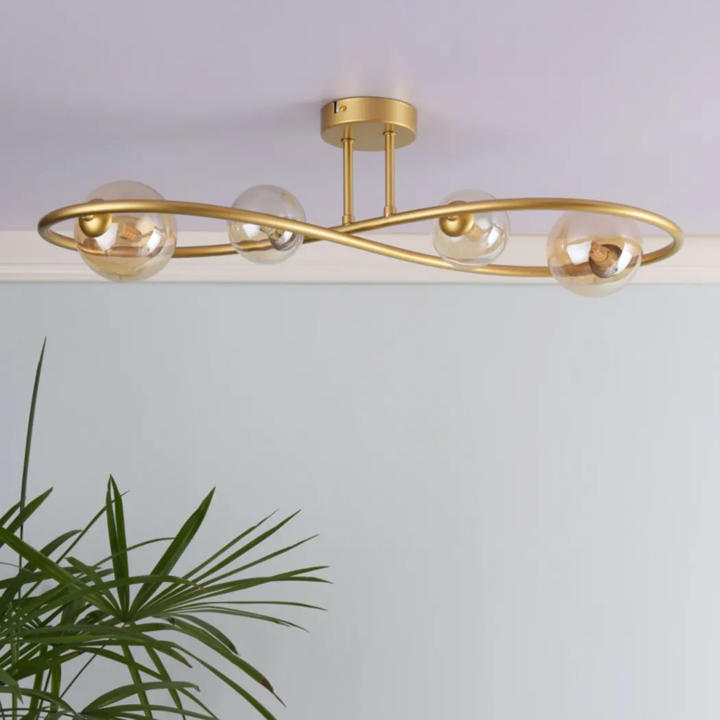 Lena 4 Light Satin Brass Semi Flush Ceiling Light