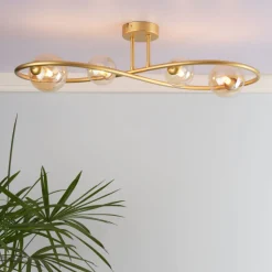 Lena 4 Light Satin Brass Semi Flush Ceiling Light