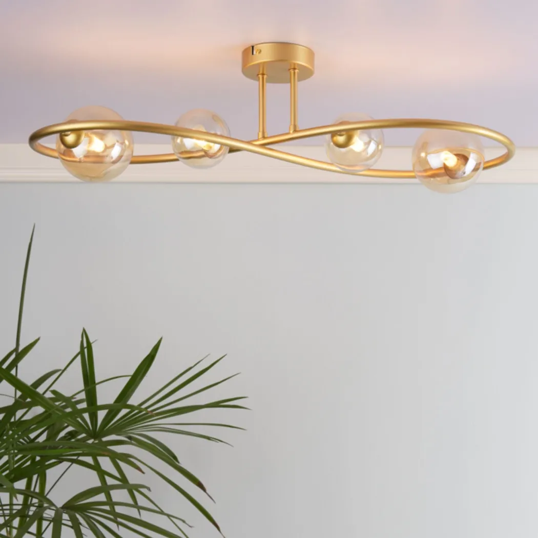 Lena 4 Light Satin Brass Semi Flush Ceiling Light