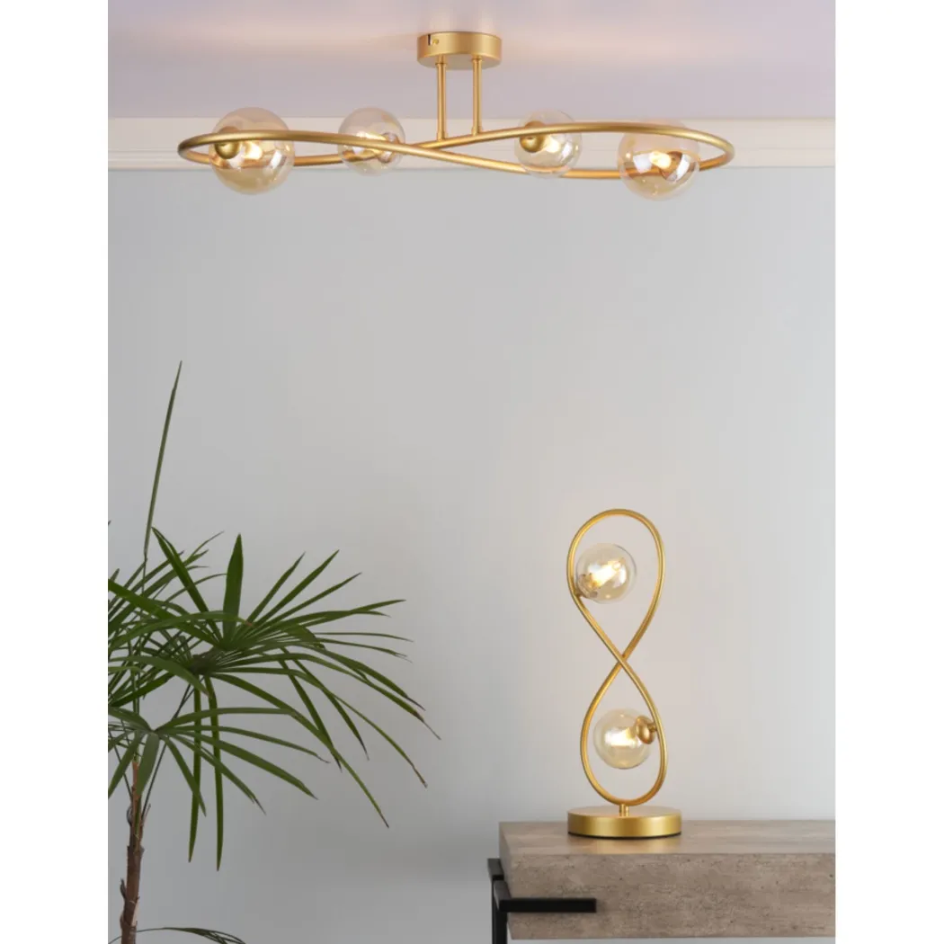 Lena 4 Light Satin Brass Semi Flush Ceiling Light