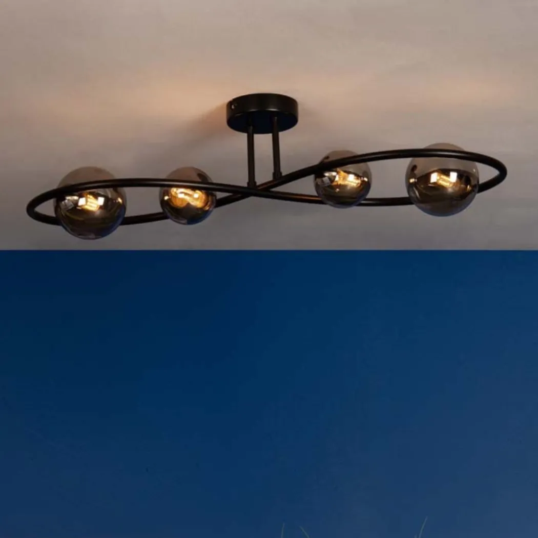 Lena 4 Light Semi Flush Ceiling Light Black