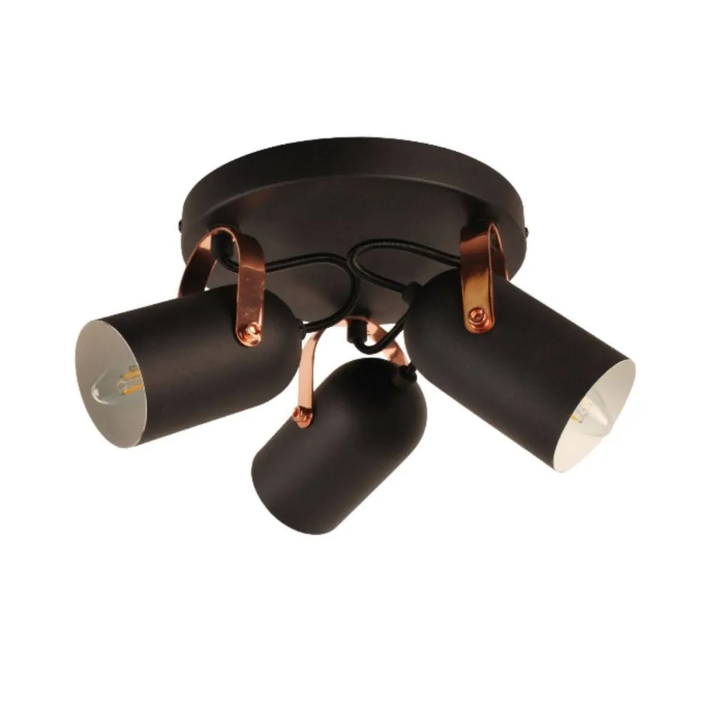 Letto Black and Copper 3 Light Ceiling Spotlight Plate