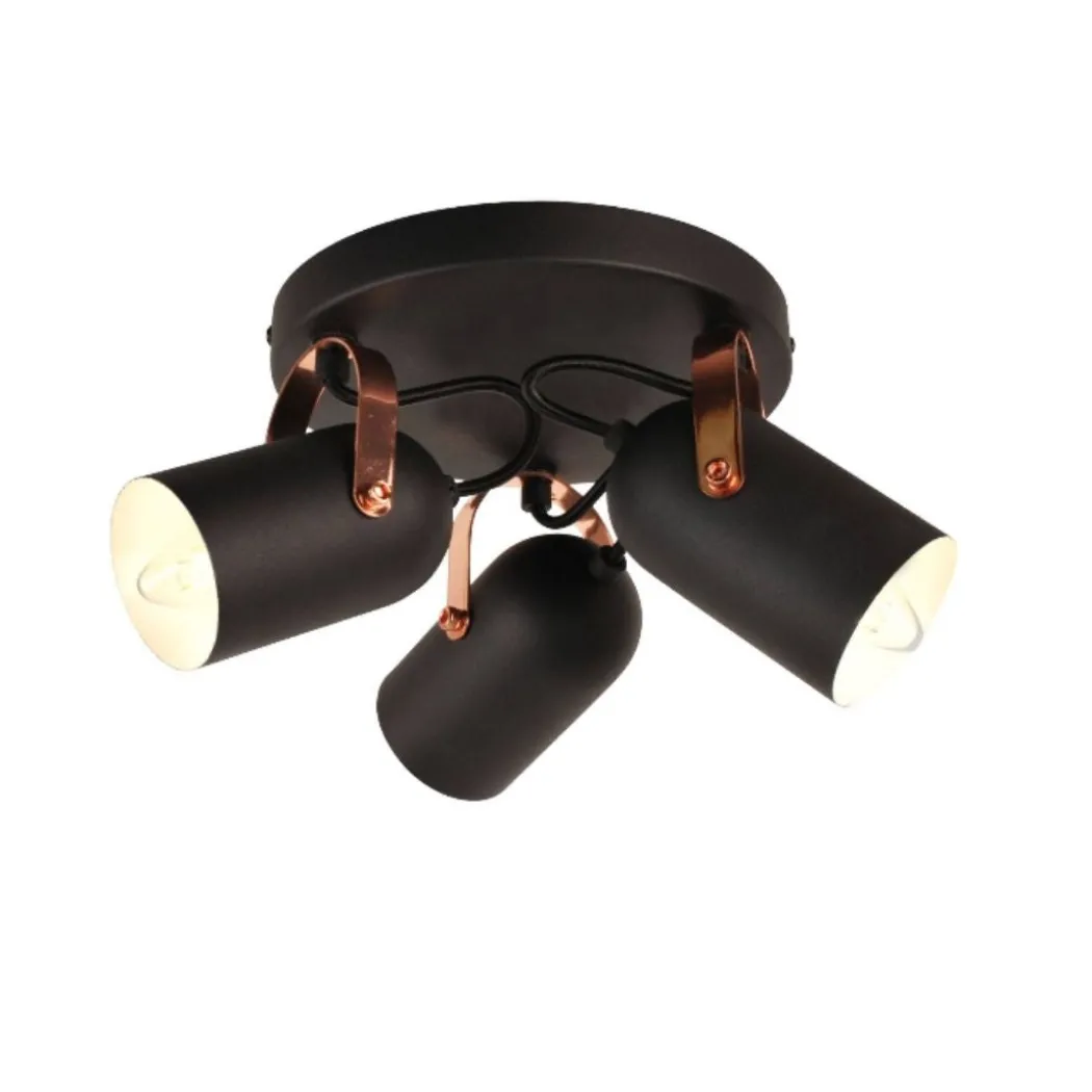 Letto Black and Copper 3 Light Ceiling Spotlight Plate