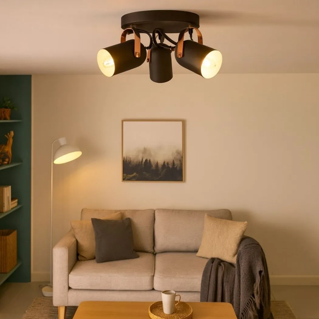 Letto Black and Copper 3 Light Ceiling Spotlight Plate