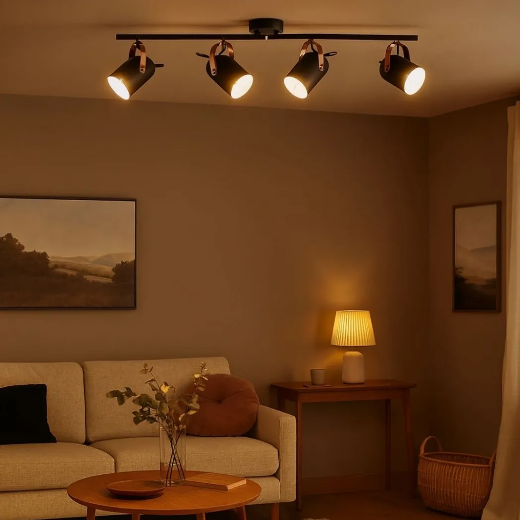 Letto Black and Copper 4 Light Ceiling Spotlight Bar