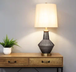 Lia Antique Brass & Smoked Glass Table Lamp