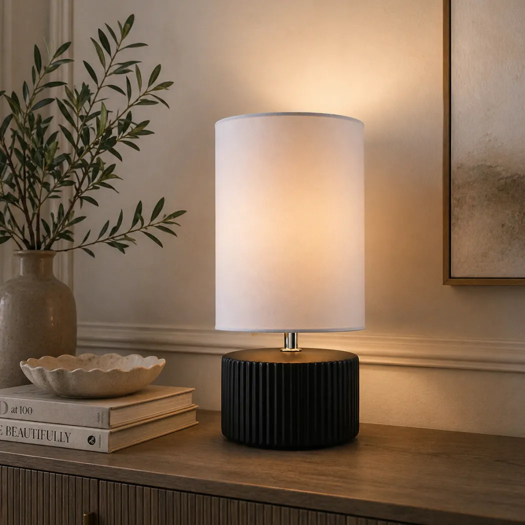 Linden Black Ribbed Ceramic Table Lamp