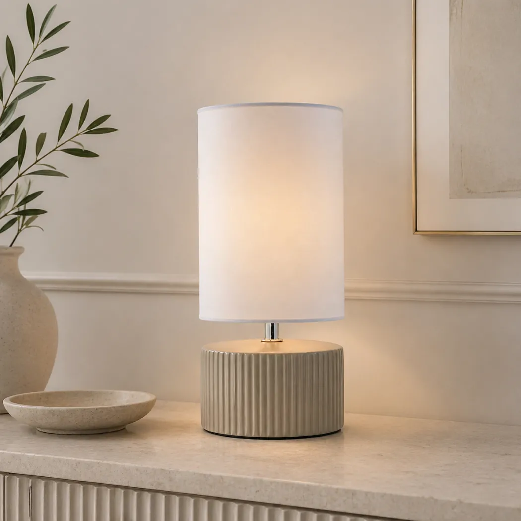 Linden Taupe Ribbed Ceramic Table Lamp