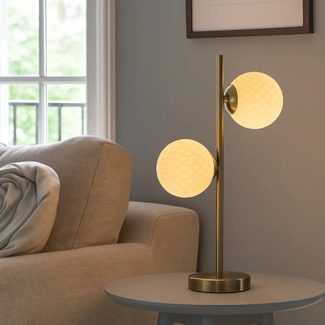 Lior 2 Light Antique Brass & Glass Table Lamp