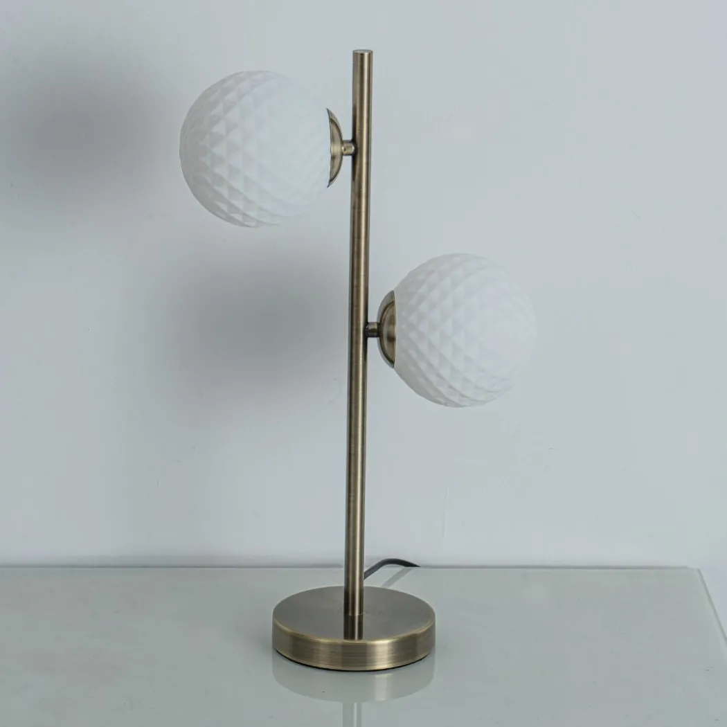 Lior 2 Light Antique Brass & Glass Table Lamp