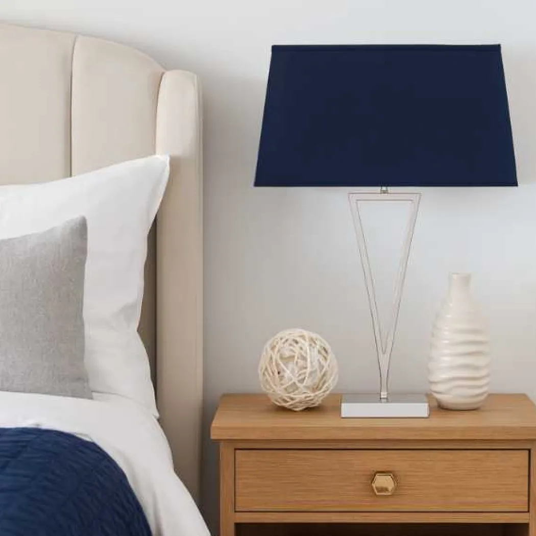 Lizzie Chrome & Navy Touch Table Lamp