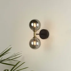 Loxley 2 Light Black & Gold Wall Light