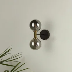 Loxley 2 Light Black & Gold Wall Light