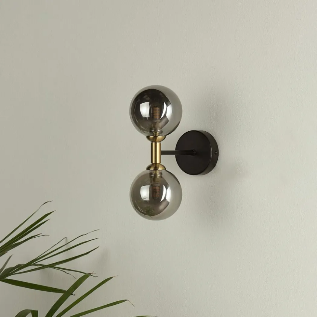 Loxley 2 Light Black & Gold Wall Light