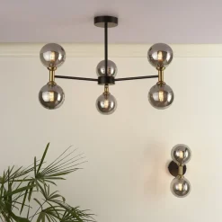 Loxley 2 Light Black & Gold Wall Light