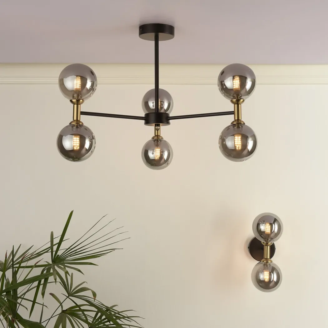 Loxley 2 Light Black & Gold Wall Light