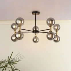 Loxley 10 Light Black & Gold Semi Flush Ceiling Light