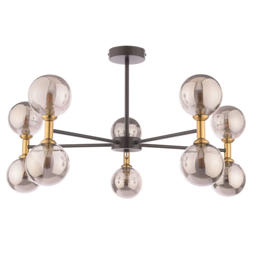 Loxley 10 Light Black & Gold Semi Flush Ceiling Light