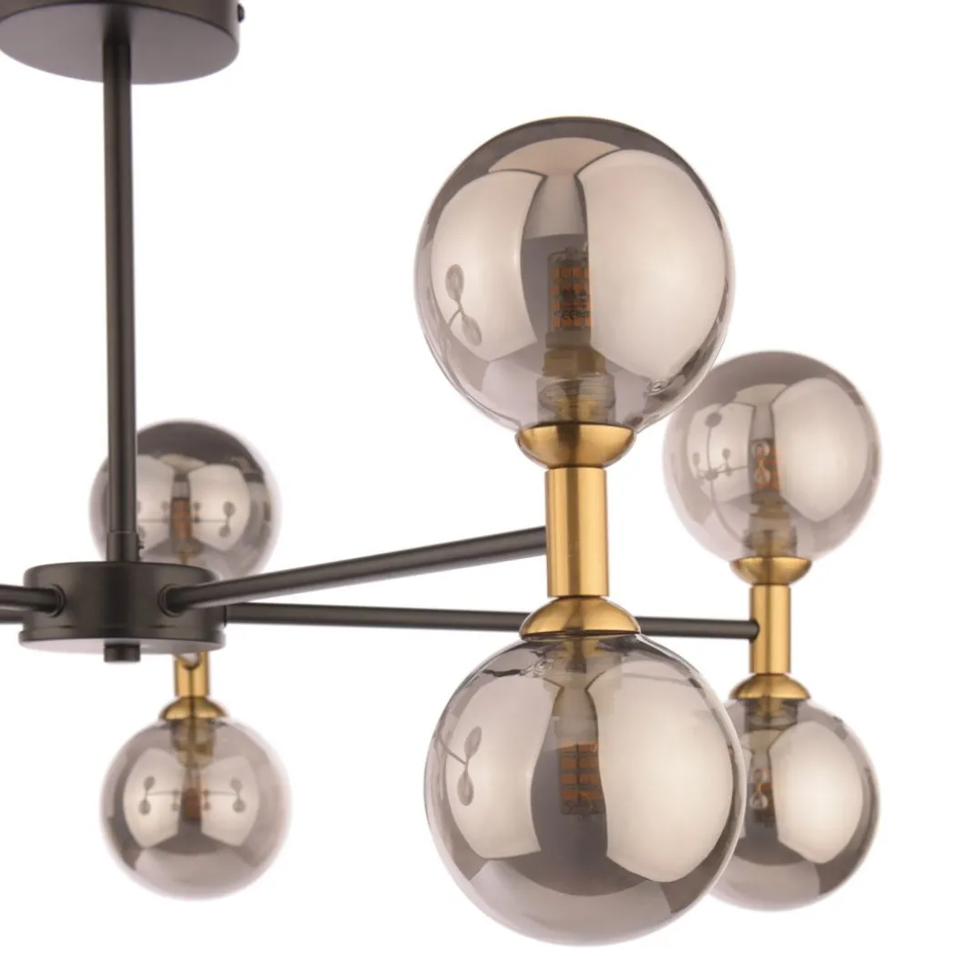 Loxley 10 Light Black & Gold Semi Flush Ceiling Light