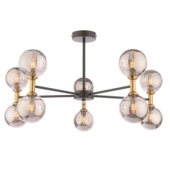 Loxley 10 Light Black & Gold Semi Flush Ceiling Light