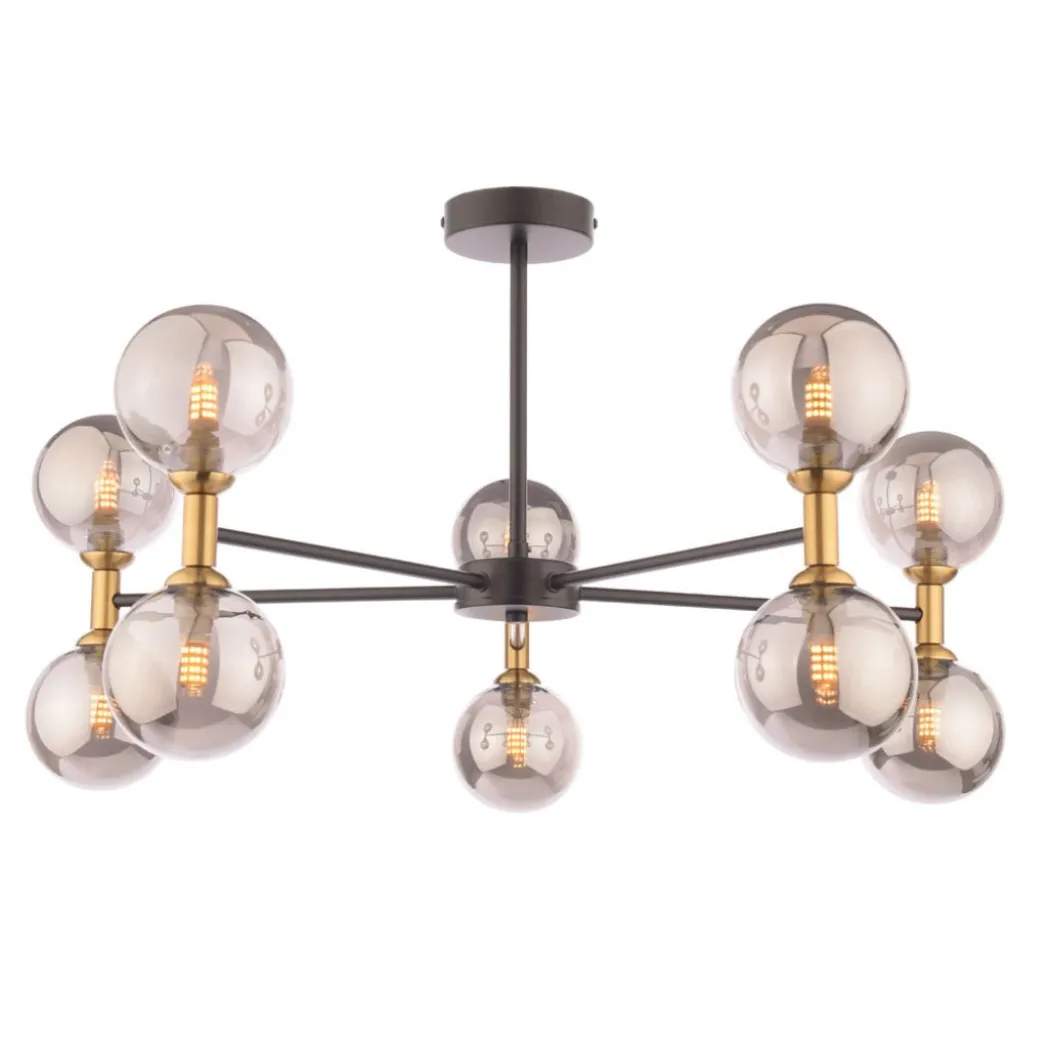 Loxley 10 Light Black & Gold Semi Flush Ceiling Light