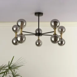 Loxley 10 Light Black & Gold Semi Flush Ceiling Light