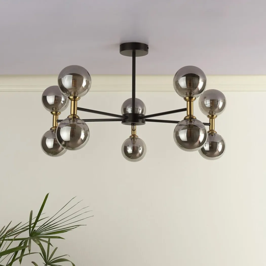 Loxley 10 Light Black & Gold Semi Flush Ceiling Light