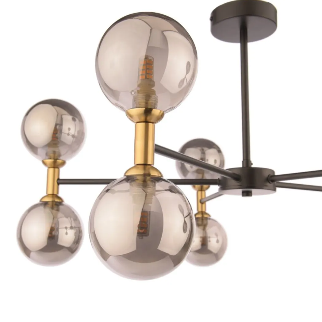 Loxley 10 Light Black & Gold Semi Flush Ceiling Light