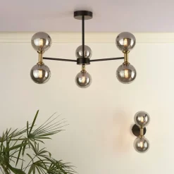 Loxley 6 Light Black & Gold Semi Flush Ceiling Light