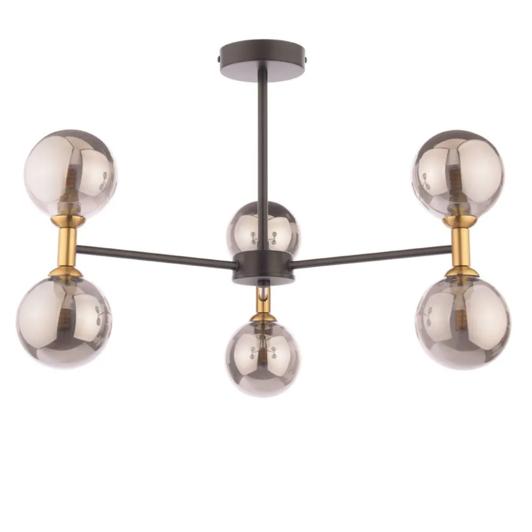 Loxley 6 Light Black & Gold Semi Flush Ceiling Light