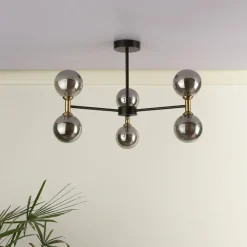 Loxley 6 Light Black & Gold Semi Flush Ceiling Light