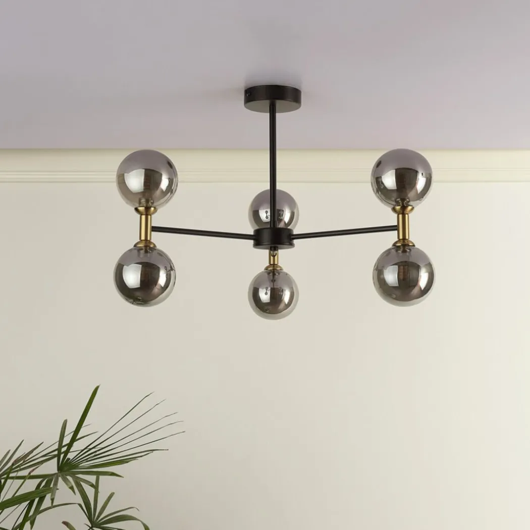 Loxley 6 Light Black & Gold Semi Flush Ceiling Light