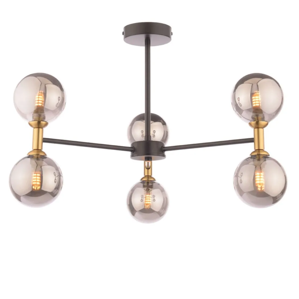 Loxley 6 Light Black & Gold Semi Flush Ceiling Light