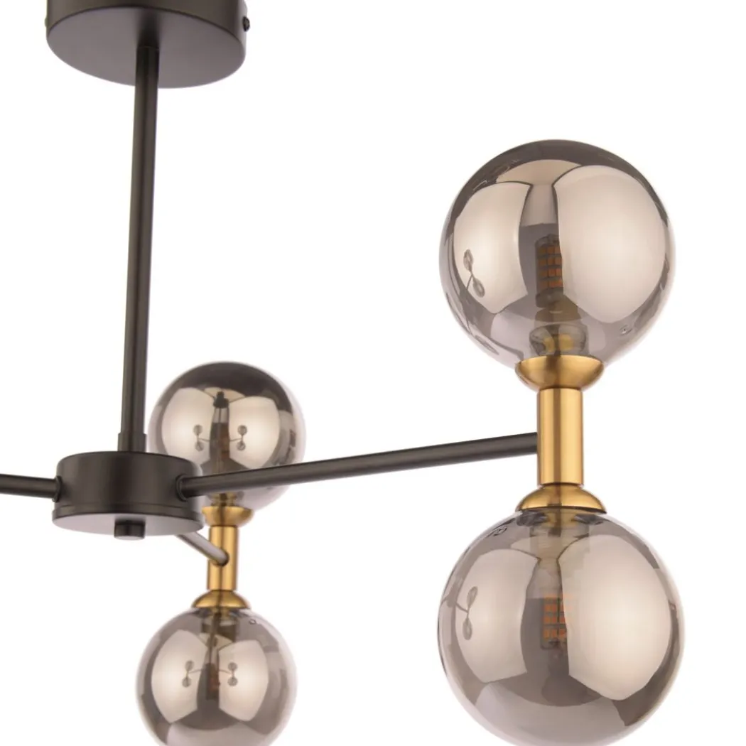Loxley 6 Light Black & Gold Semi Flush Ceiling Light