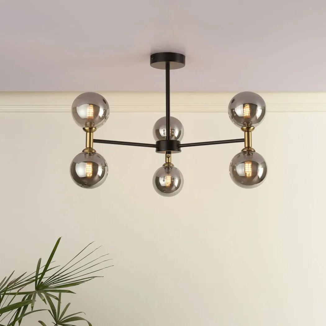 Loxley 6 Light Black & Gold Semi Flush Ceiling Light
