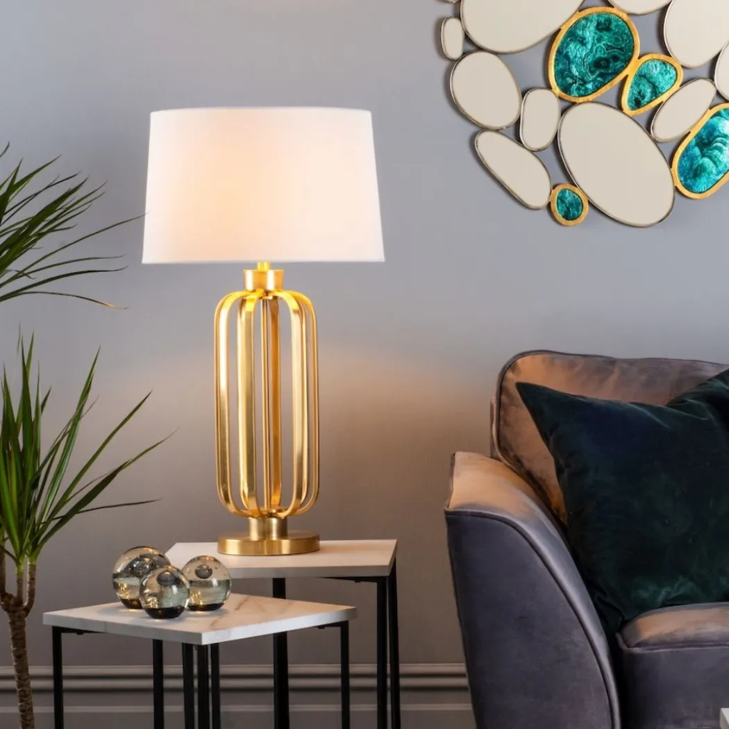 Lucie Satin Brass Table Lamp with White Shade