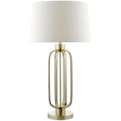 Lucie Satin Brass Table Lamp with White Shade