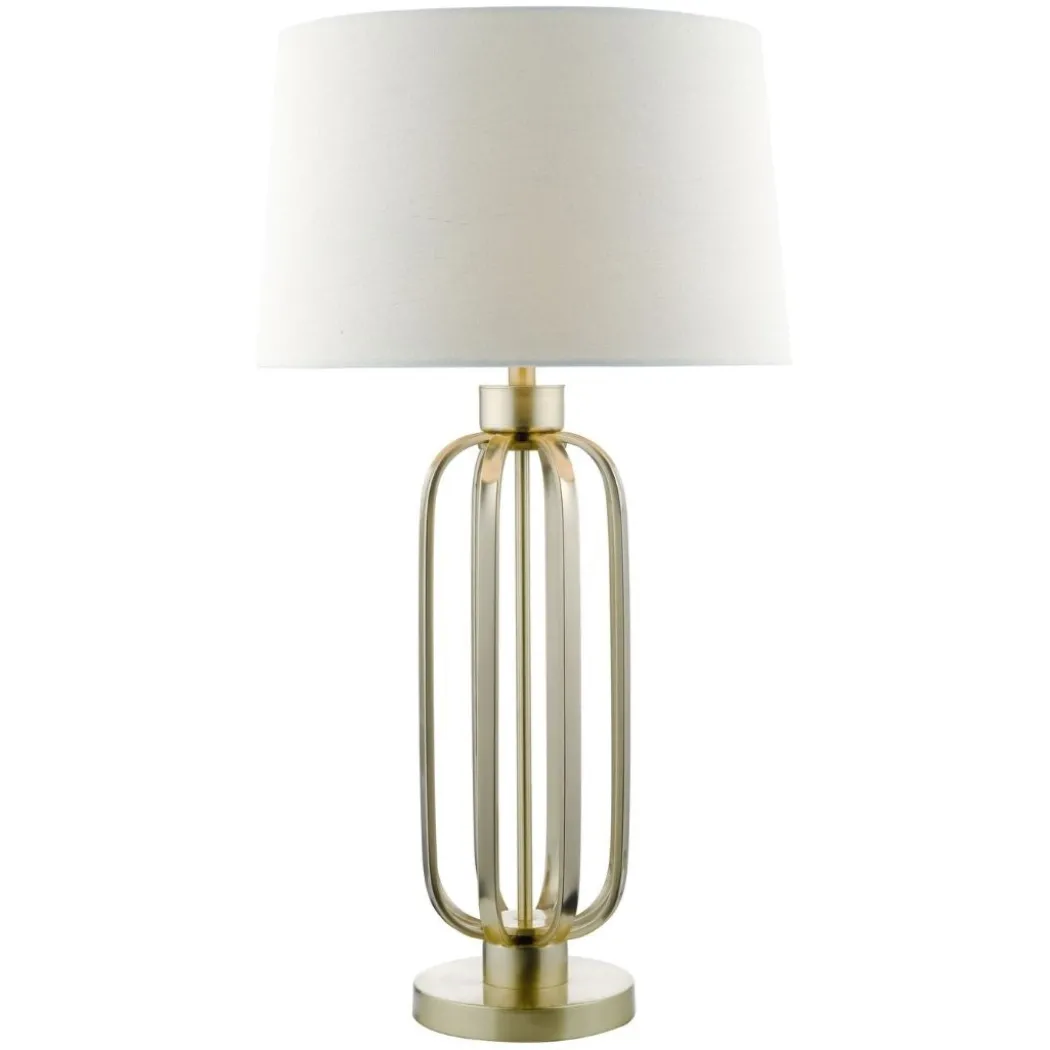 Lucie Satin Brass Table Lamp with White Shade