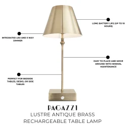Lustre Antique Brass Rechargeable Table Lamp
