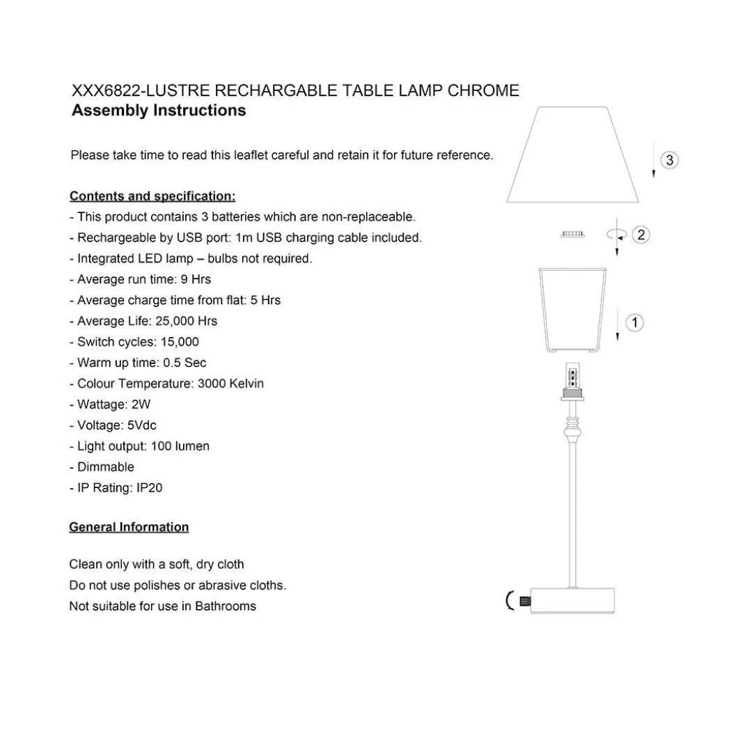 Lustre Antique Brass Rechargeable Table Lamp
