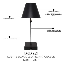 Lustre Black LED Rechargeable Table Lamp