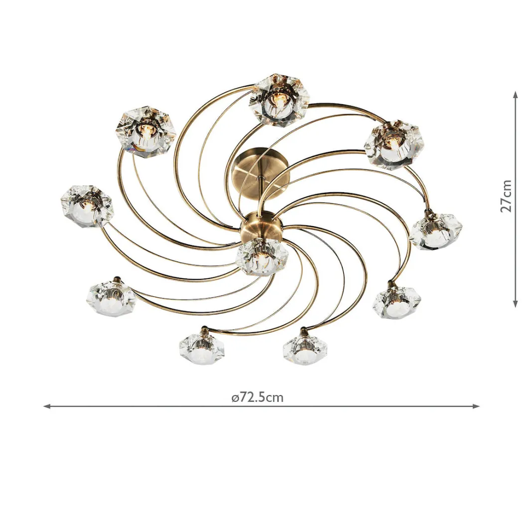 Luther 10 Light Semi-Flush Gold Ceiling Light