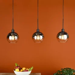 Lycia 3 Light Black & Ombre Glass Ceiling Pendant Bar