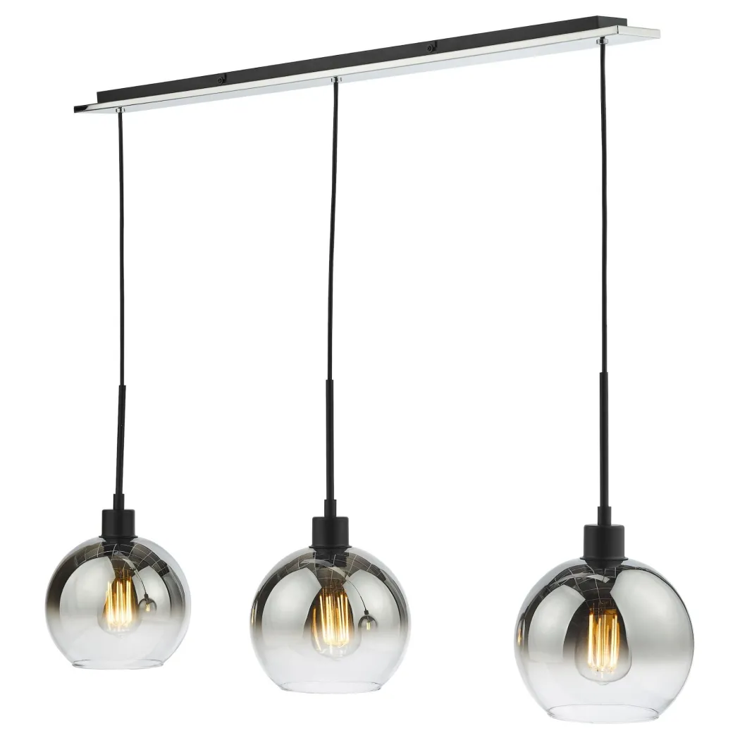 Lycia 3 Light Black & Ombre Glass Ceiling Pendant Bar