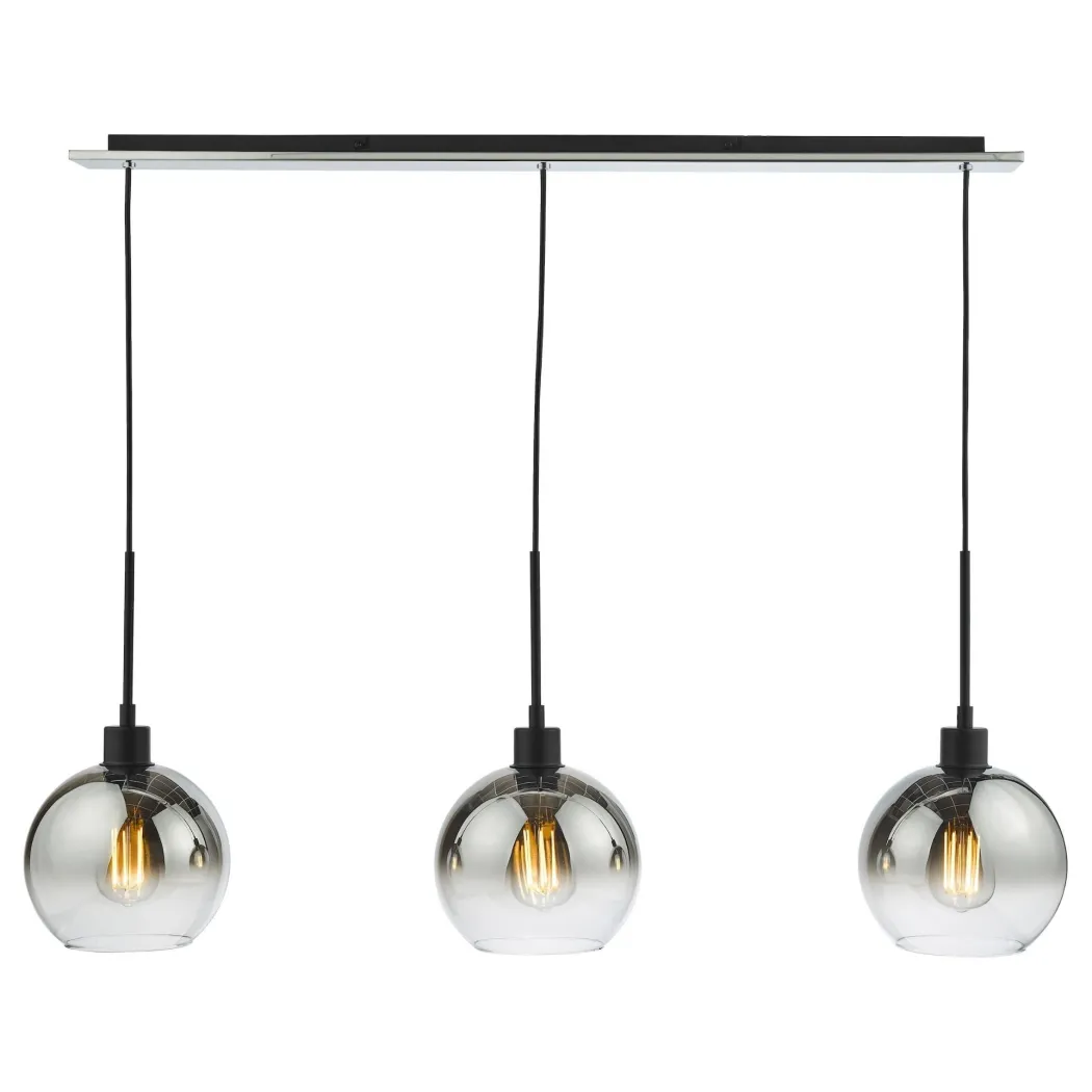 Lycia 3 Light Black & Ombre Glass Ceiling Pendant Bar