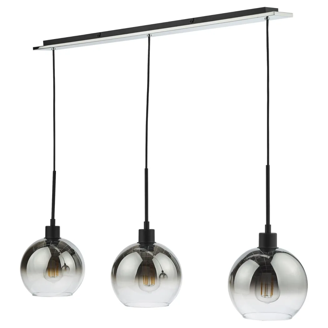 Lycia 3 Light Black & Ombre Glass Ceiling Pendant Bar